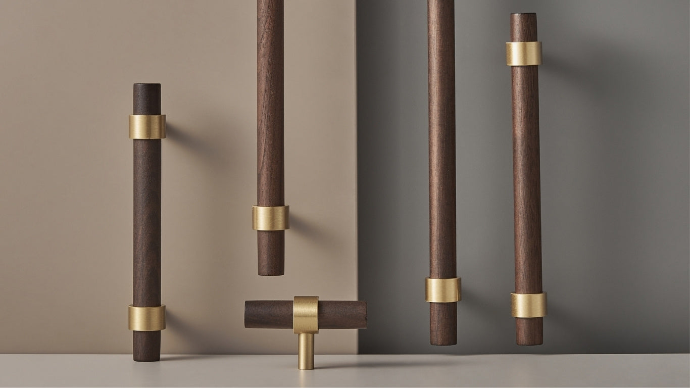 Poignée CH025W | Noyer + Laiton